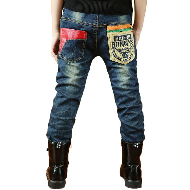 Новые джинсы для мальчиков, весна-осень, с карманами, в стиле пэчворк, хорошее качество, низкая цена, детские джинсы