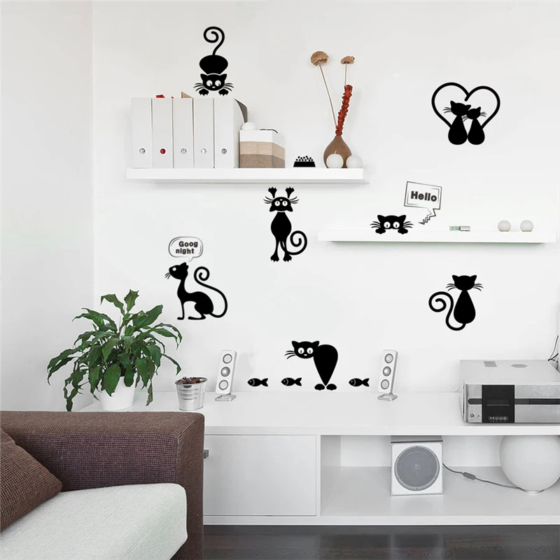 Прекрасный светильник-кошка, настенные наклейки для детских комнат, сделай сам, украшение для дома, Мультяшные наклейки на стену в виде животных, ПВХ, фреска