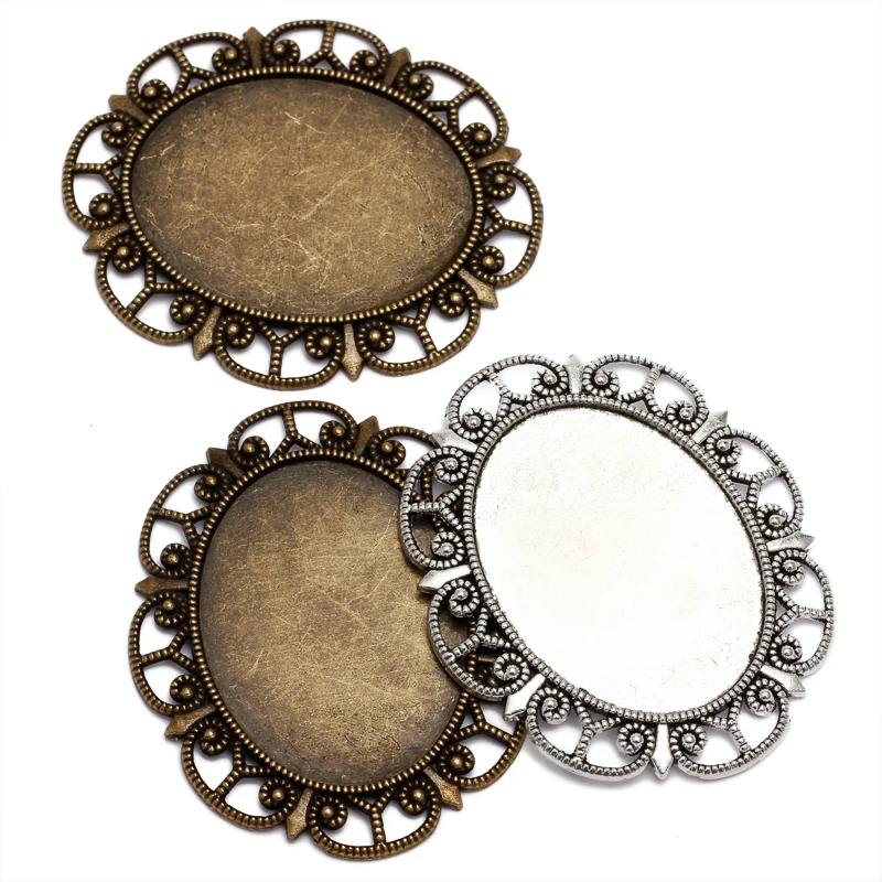 

5pcs Fit 30x40mm Dia Antique Silver Cabochon Settings Cameo Base Blank Oval Tray High Quality Pendant Charms