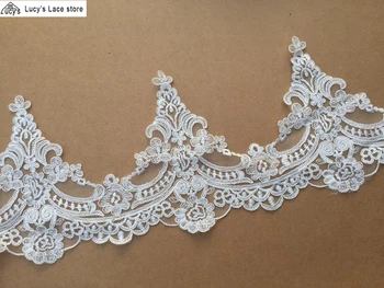 

5 yards in Ivory color good quality! soft touching 17CM wide scallop cording lace trim for wedding veil