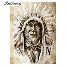 REALSHINING полная квадратная Алмазная вышивка на заказ 5D DIY Алмазная картина индейский вождь мозаичный узор рукоделие Декор FS473