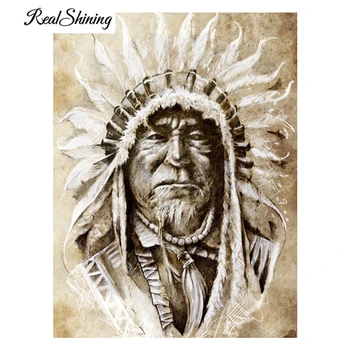 

REALSHINING Full Square Diamond Embroidery Custom 5D Diy Diamond Painting Indian Chiefs Mosaic Pattern Needlework Decor FS473