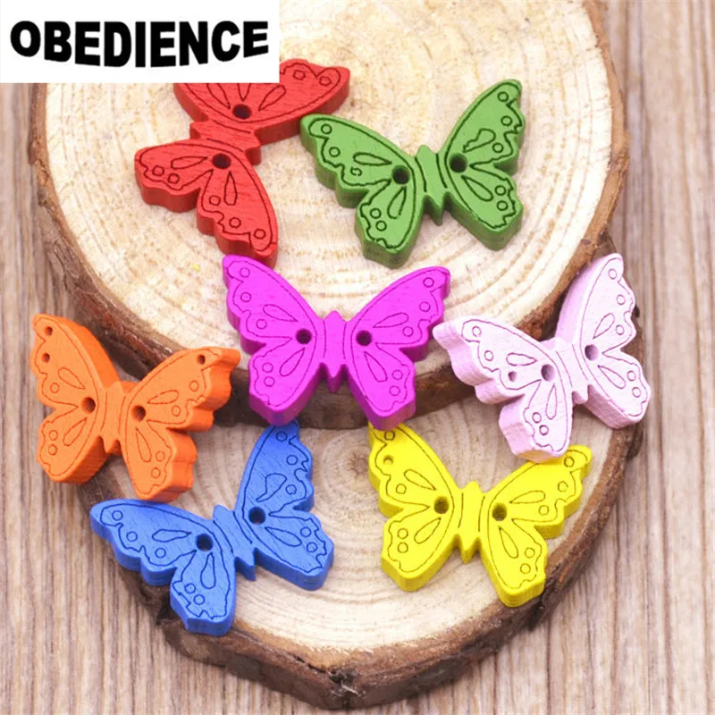 

OBEDIENCE 100pcs Painting Butterfly Design Wooden Sewing Buttons for Craft,Kid DIY Jewelry Decorative Tools