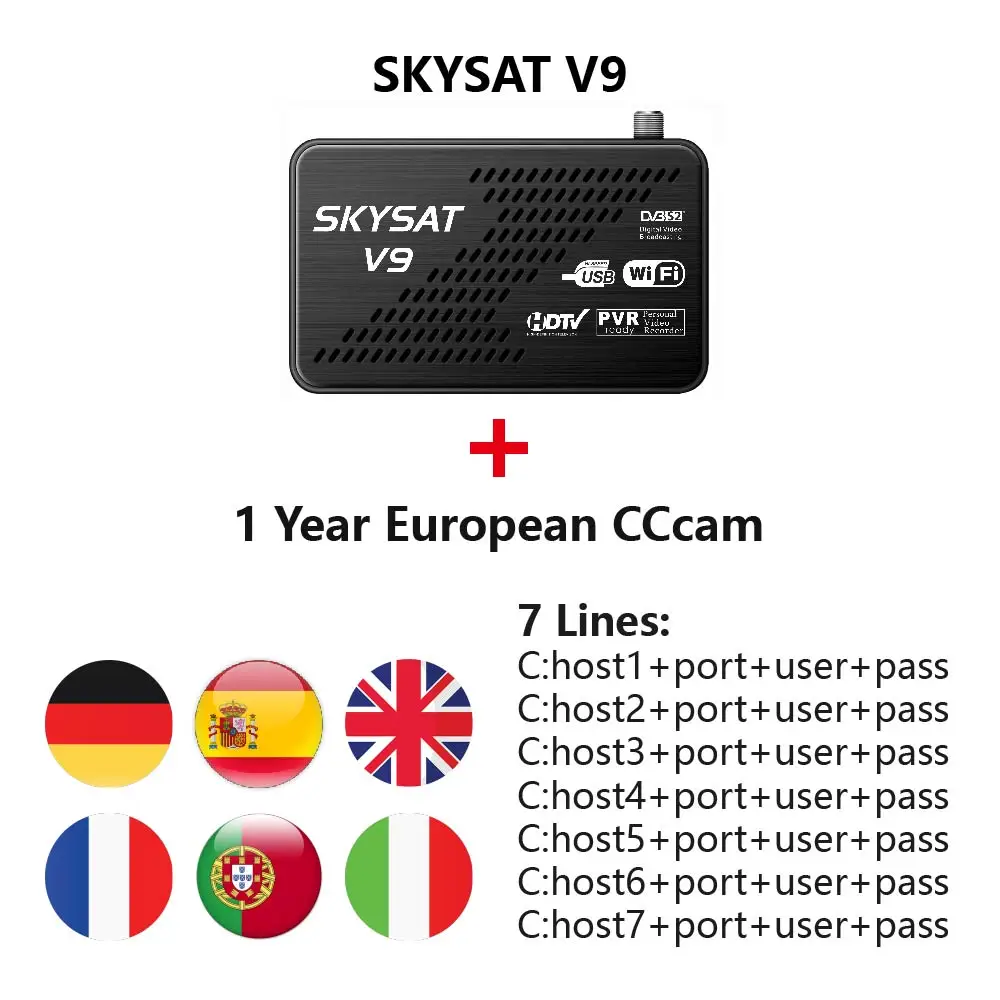 

Satellite Receiver SKYSAT V9 Receptor de Satélite CCCamd Cline for 1 Year Europe Spain DVB S2 Box TV SKYSAT S2020 Newcamd CCCamd