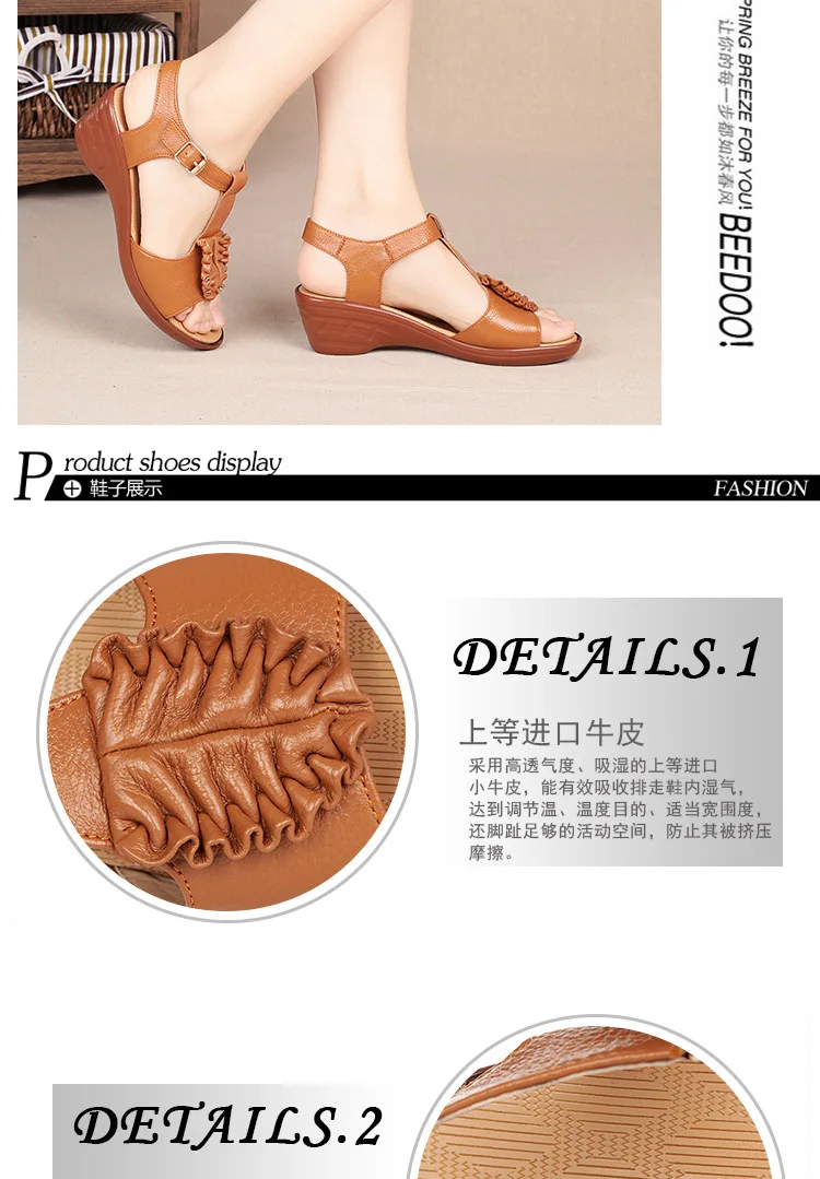 Новые летние женские сандалии для среднего возраста сандалии на танкетке из натуральной воловьей кожи обувь для мам большой размер 43, Sandalias Mujer
