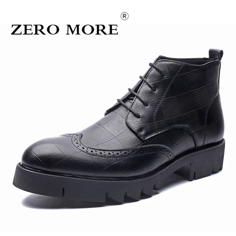 

ZERO MORE Mens Boots Fashion Square Platform Shoes Men Lace Up Brogues Solid Ankle Boots Men Round Toe Men Boots Thick Sole