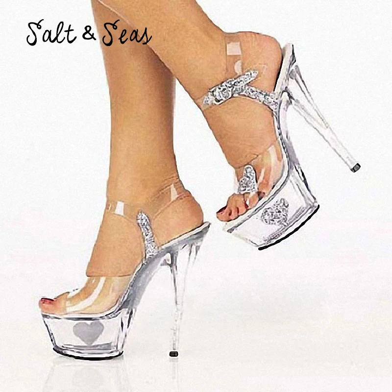 

Bodensee plus size 35-46 Sexy transparent 15CM High Heels 5CM platform nightclub Wedding Buckle Dance party women sandals Pumps