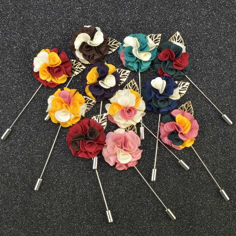 Wholesale Brooch 5Pcs/Lot Fabric Flower Brooch Pin Men Lapel Pin For