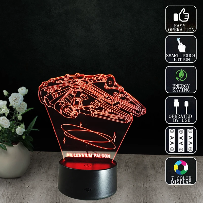

3D lamp Decor LED lego star wars 3D light Millennium Falcon Lighting Colorful Gradient Atmosphere Table Lamp Night light Gifts