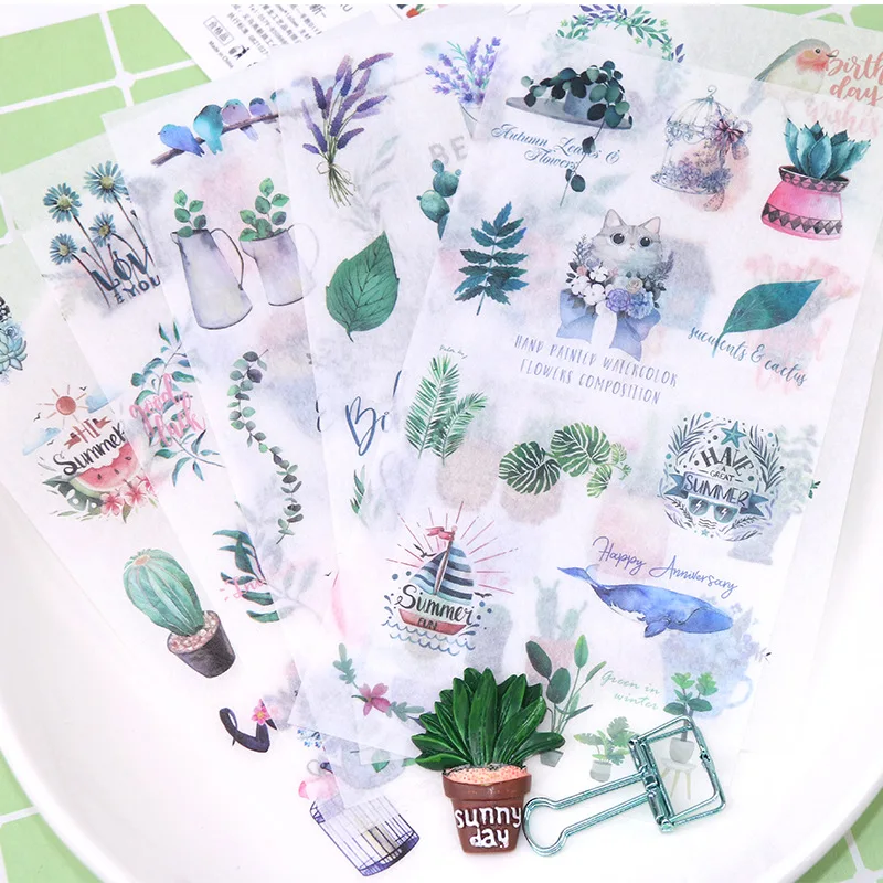 

European and American style family plant decoration and paper stickers. Mugs, books, border decorative stationery stickers