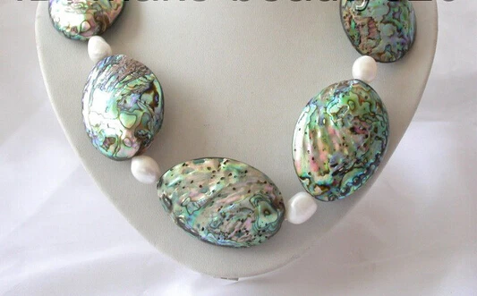 

huij 001459 baroque green sea shell white pearl necklace