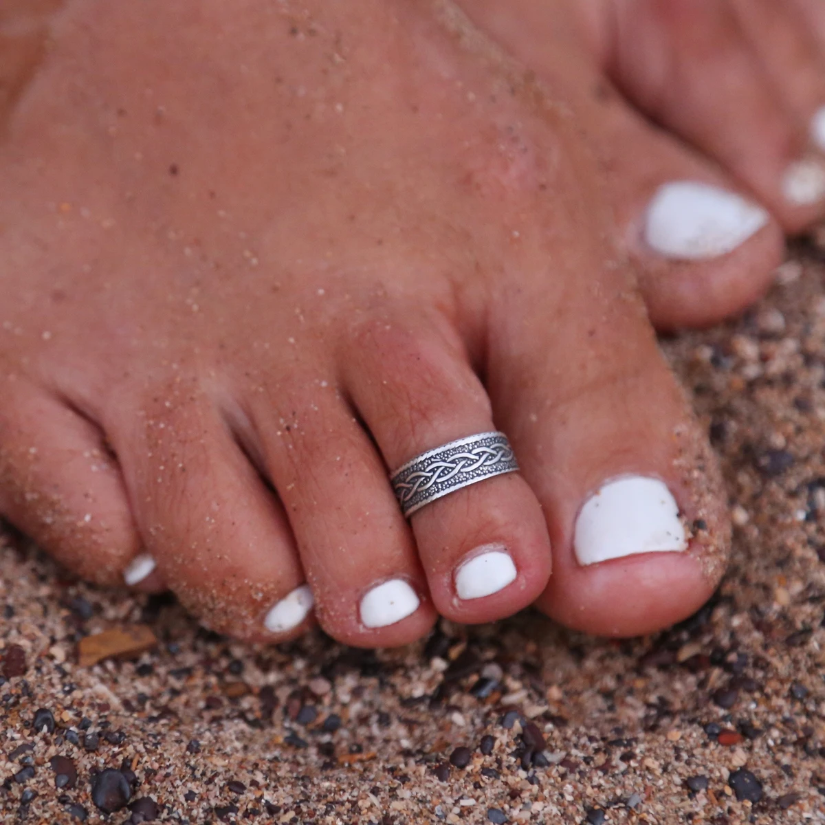 Sexy Women Lady Elegant Adjustable Antique Plated Silver Metal Open Toe Ring Finger Ring Foot Ring Beach Jewelry