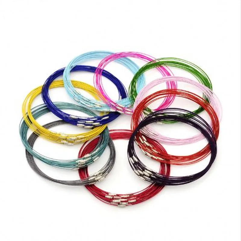 10pcs/lot 46cm Mixed Color Stainless Steel 18" Woman's Choker Necklace Jewelry Wire Rope Cord Necklaces DIY Jewelry Findings