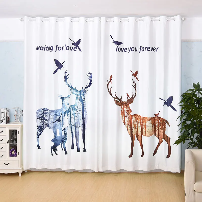 

Single Panels Nordic Style Elk Pattern Window Curtain Children Room Window Decoration Digital Printed Curtains For Living Room