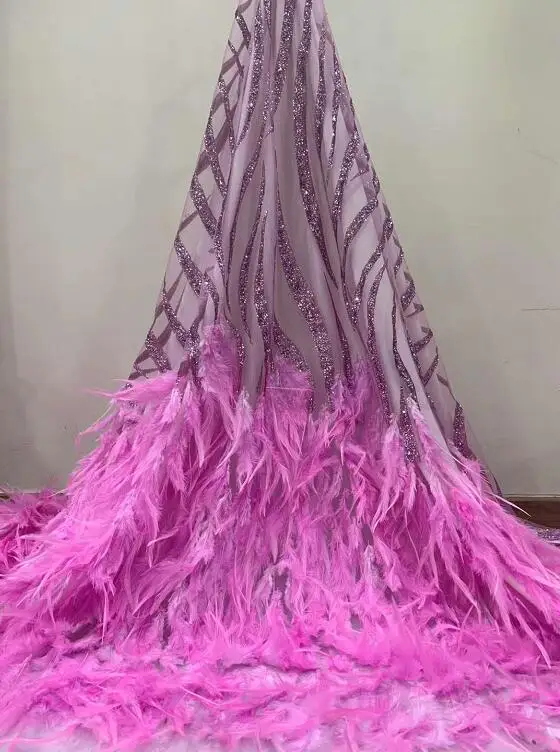 

top quality newest fashionable Wedding dress large feather embroidery French mesh tulle lace JOYCE-13019 African lace fabric