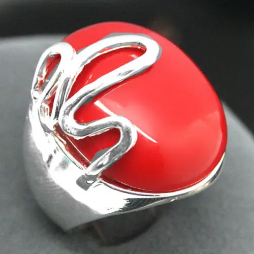 17*21mm elegant man&ampwoman RED CORAL 925 STERLING SILVER LUCKY RINCH RING SIZE 8/9/10 | Украшения и аксессуары