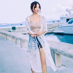 2019 Новый X-Long летний солнцезащитный кардиган Модный женский белый сетчатый Прозрачный Бикини накидка кимоно кардиган пальто Camisa