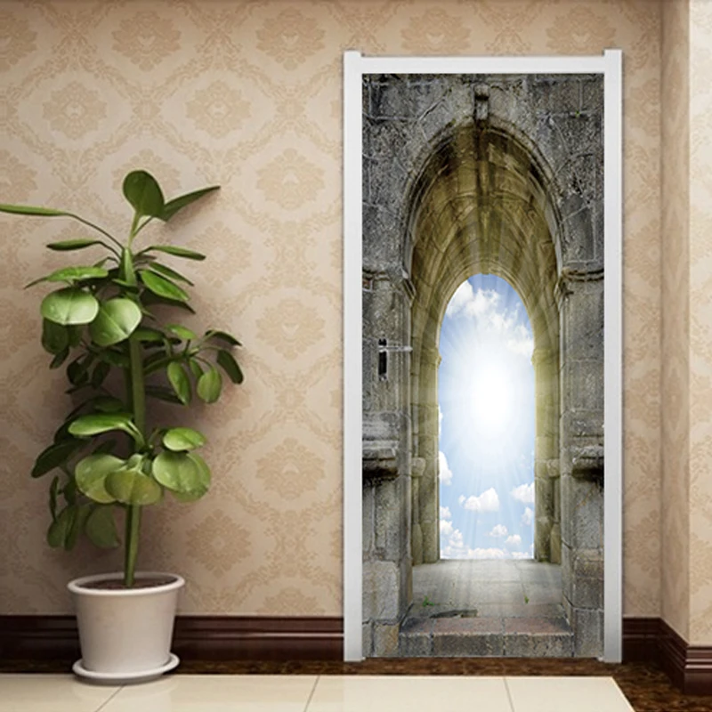 

3D God Door Sticker Sky Religious DIY Mural Bedroom Heaven Gate Home Decor Wall Stickers Stone Poster PVC Waterproof Wall Mural