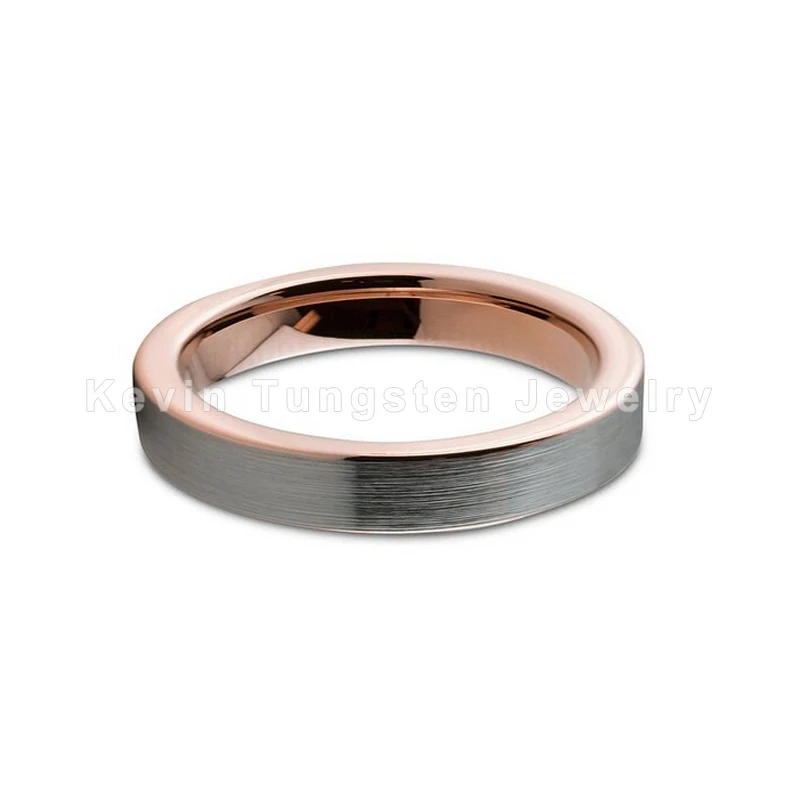 Женские обручальные кольца, вольфрамовые обручальные кольца, розовое золото, 4 мм, плоская полоса и серебряная кисть