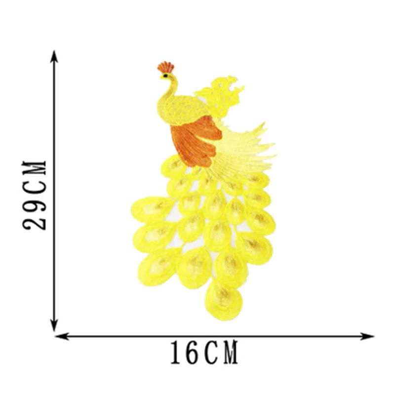 Вышивка патч павлин кружева красный желтый синий одежда вышивка чистая низ DIY одежда аксессуары для шитья кружева - Цвет: C Yellow 16x29cm