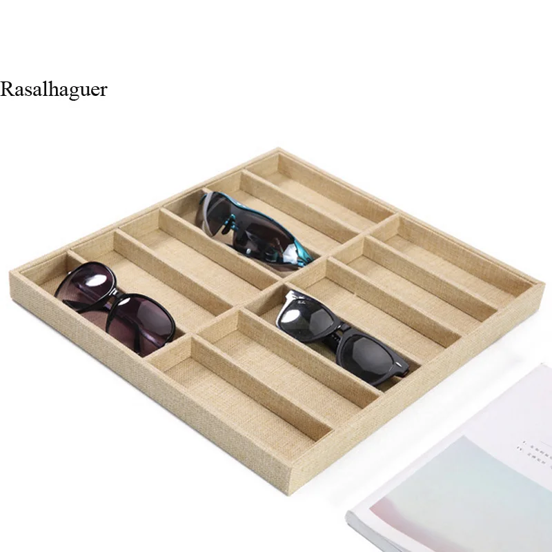 Linen 10/12 Grids Sunglasses Display Box Jewelery Display Glasses Display Props Jewelry Organizer Tray Fashion Cases Packaging
