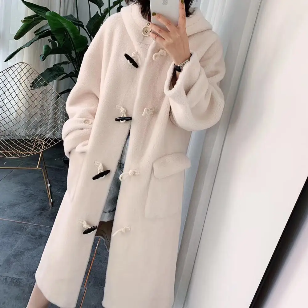 

Real Composite Shearling Lamb Fur Coat Women Genuine Wool Fur Coat with Faux Suede Leather Liner hooded sheep fur jacket