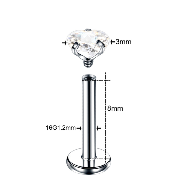 Steel Prong Set Zircon Ear Helix Stud Crystal Cartilage Piercing Tragus Earring Labret Monroe Ring Lip Piercing Jewelry 16G