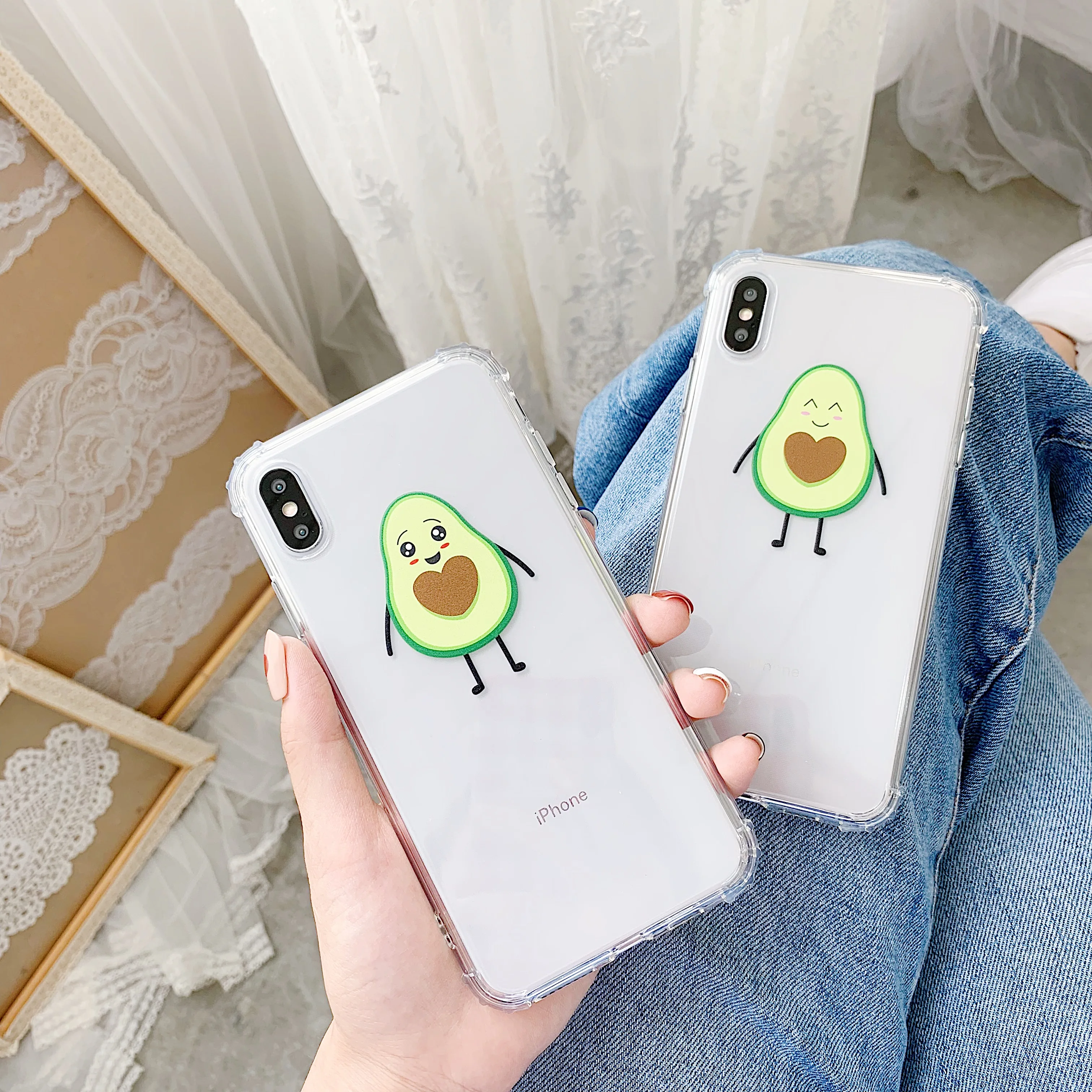 

Cute Cartoon Avocado Transparent Silicon Phone Case For iPhone X 8 7 6 6S Plus XS Max XR Anti-knock Cover Soft TPU Cases Fundas