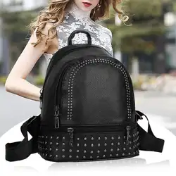 Женские мини-рюкзаки с заклепками для девочек, кожаные школьные сумки на плечо