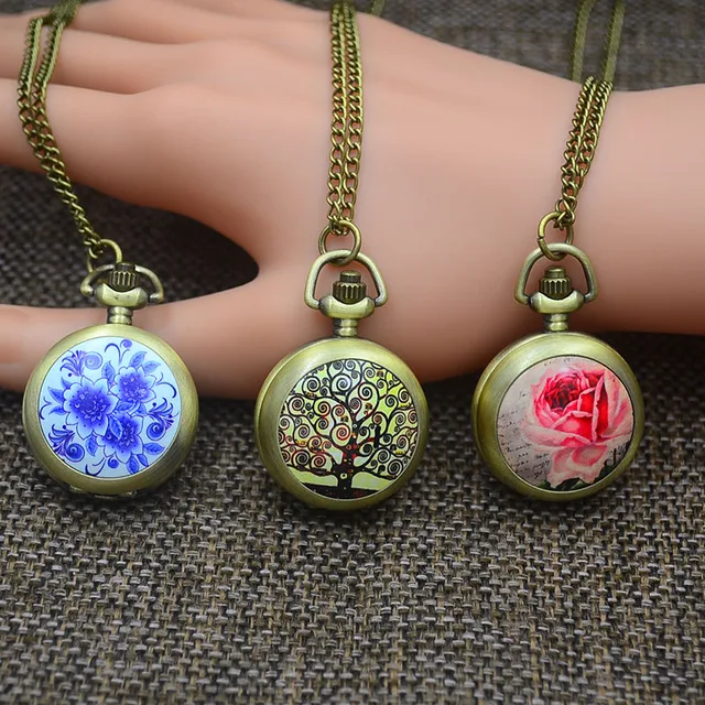 Fashion Quartz Pocket Watches Necklace Pendant Women Rose Fob Watch Bronze Color Fashion Quartz Pocket Watches Necklace Pendant Women Rose Fob Watch Bronze Color
