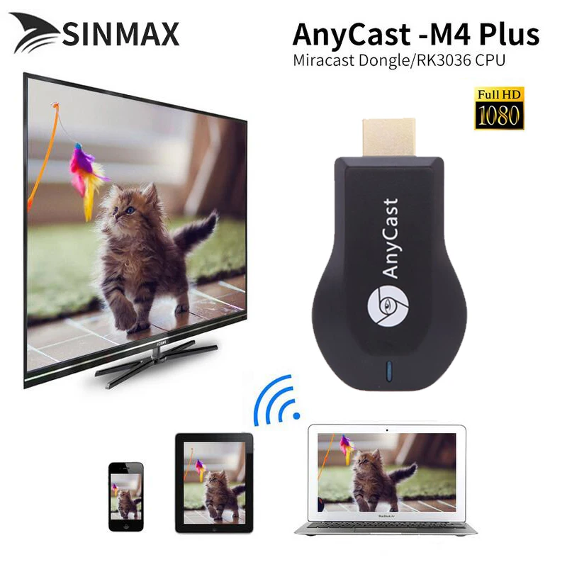 Anycast M4 plus Мини ПК Android литой HDMI WiFi дисплей ключ зеркальное отображение несколько ТВ-палки адаптер никелирование vs youtube dvb