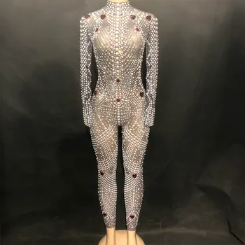 

Sparkly Crystals Singer Stage Sexy Jumpsuit Big Rhinestones Stretch Bodysuit Performance Womens Birthday Celebrate Dance Costume