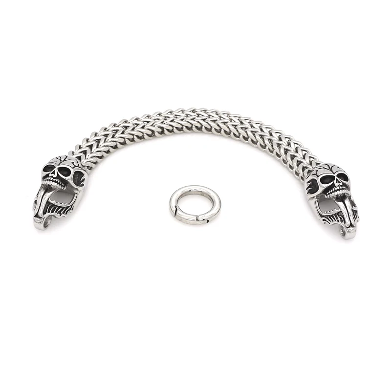 New Designer Fashion Punk Skull Jewelry Classical Steel Double Skull Bracelet Bangle For Mens Chain Bracelet Best Gifts