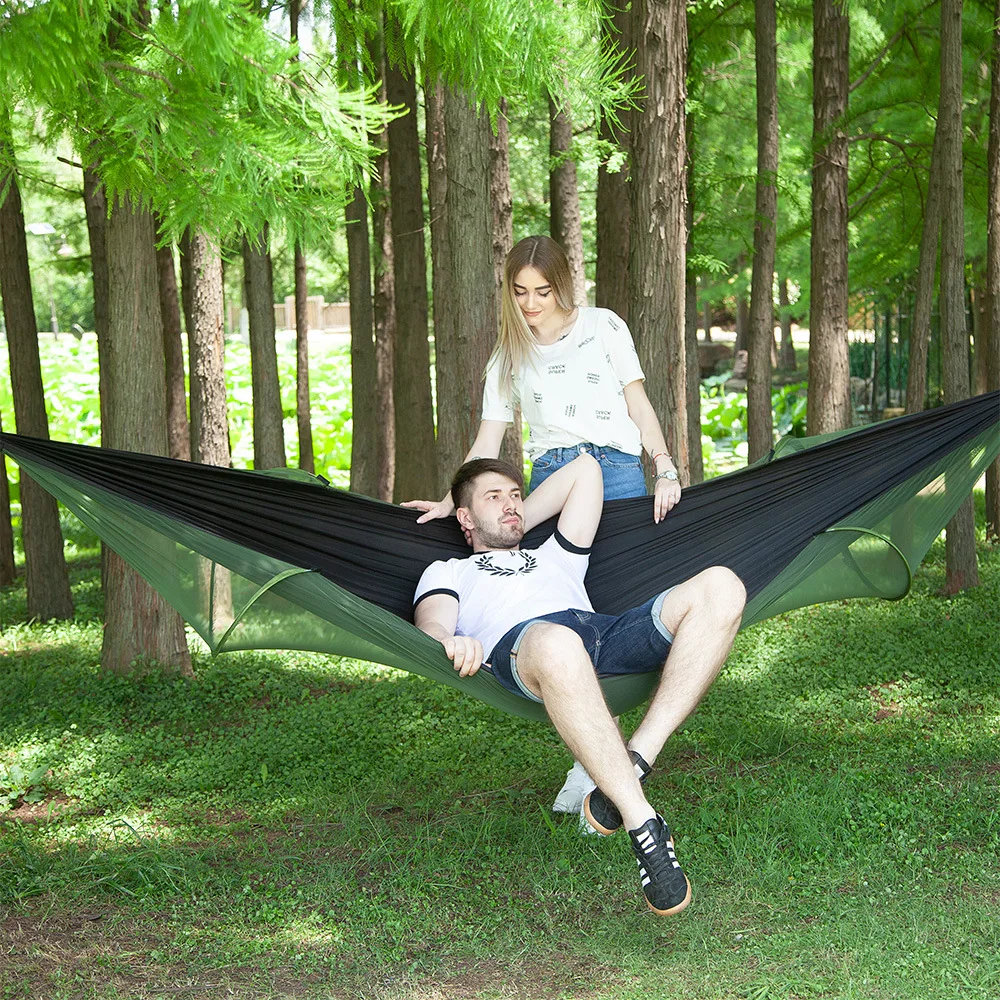Automatic unfolding hammock ultralight parachute hammock hunting mosquito net double lifting outdoor furniture hammock 250X120CM Automatic unfolding hammock ultralight parachute hammock hunting mosquito net double lifting outdoor furniture hammock 250X120CM
