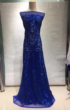 

2018 Latest design french net lace fabric 5 yards with sequins high quality french tulle lace fabrics for party dress KJ-003
