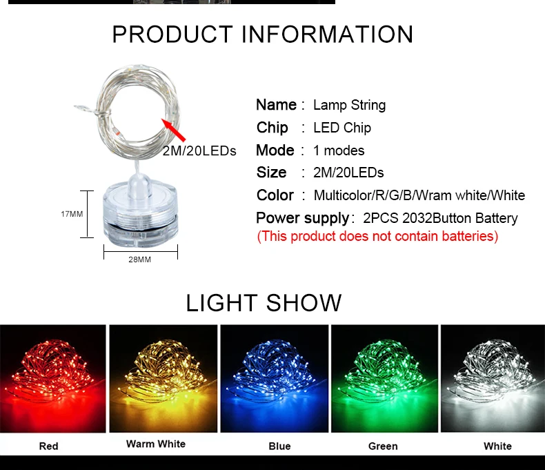 Foxanon LED string Atmosphere Night Light Waterproof  2M Candle table lighting RGB DIY Decoration Wedding Christmas Silver wire06