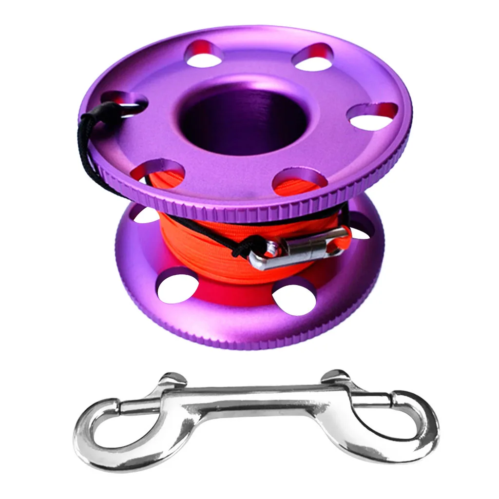 1 Pcs 50m Aluminum Alloy Scuba Diving Compact Finger Reel Guide Line Spool with Stainless Steel Snap Clip Diving Gear