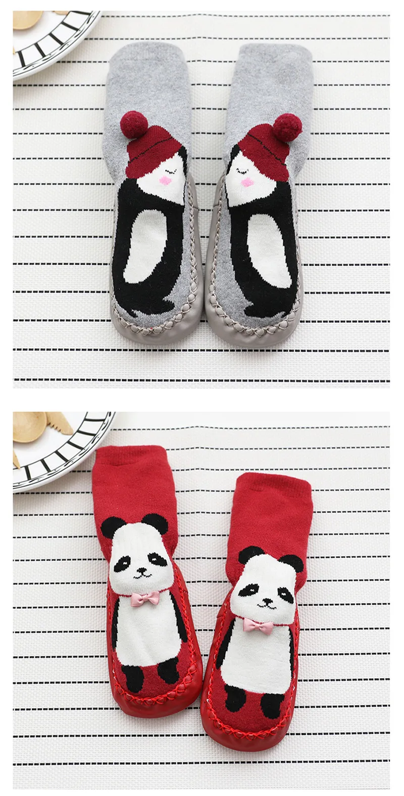 Зимние толстые махровые хлопковые носки для маленьких девочек с резиновой подошвой; забавные носки для малышей с животными; домашние носки для малышей; обувь новорожденного