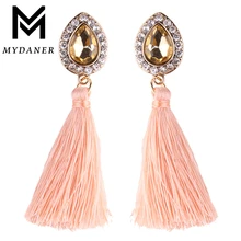 MYDANER 6 Colors Luxury Shining Rhinestone Dangle Earring Fashion Long Tassel Pendant Earrings for Women Bridal