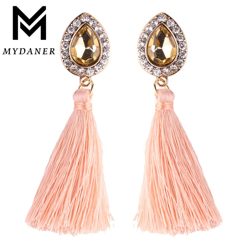 MYDANER 6 Colors font b Luxury b font Shining Rhinestone Dangle Earring Fashion Long Tassel Pendant