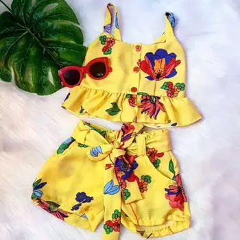 

2PCS Summer Cute Toddler Kid Baby Girl Clothes Off Shoulder Flower Top Short Pants Outfit 2019 Soft Comfortable Sets
