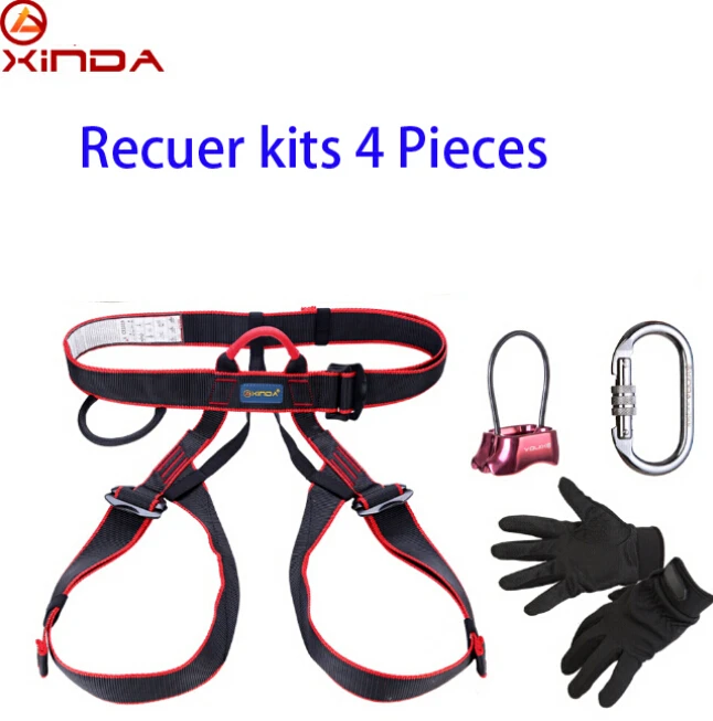 

XINDA Camping Home Rescue Aid Escape Fast Rappelling Euipment Set 4 Pieces Descender Carabiner Safety Belt Gloves Survival