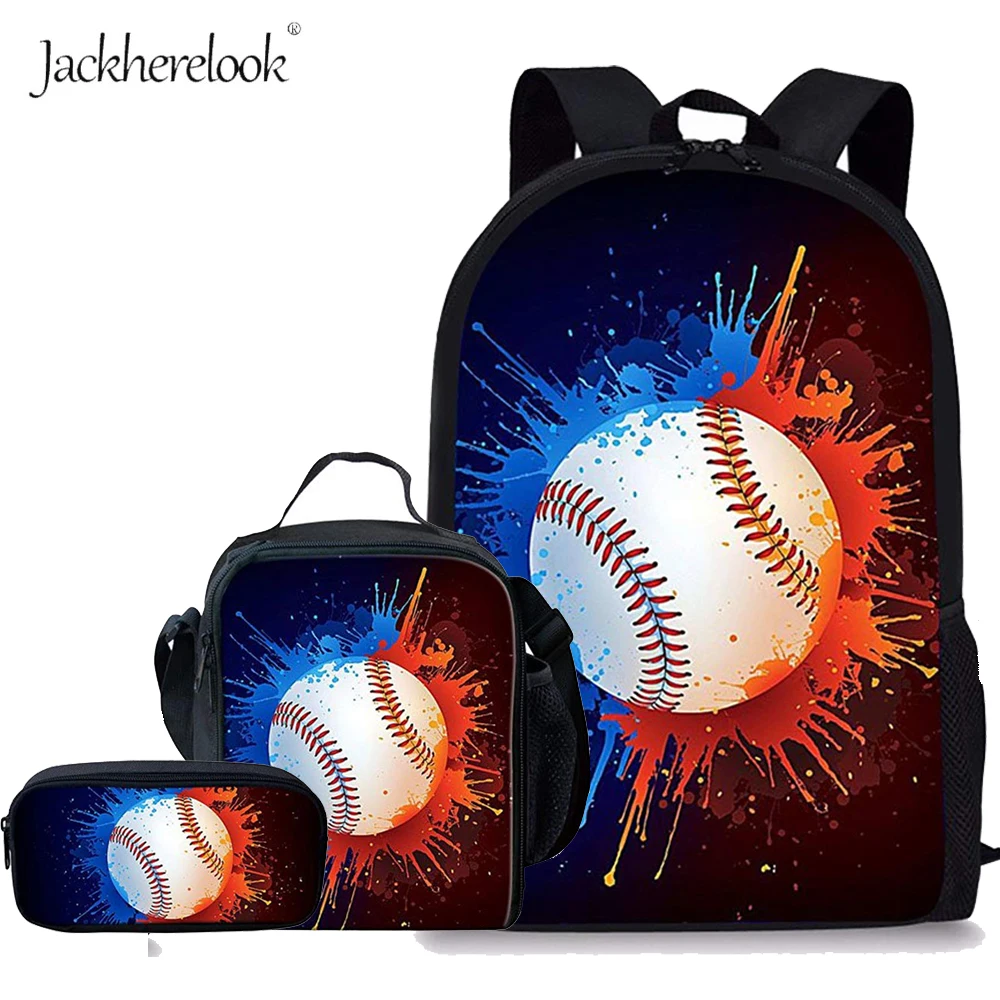 

Jackherelook Graffiti Base Ball Pattern 3PCS Set Schoolbags for Teenager Boys Large Orthopedic Backpacks Students Kids Satchel