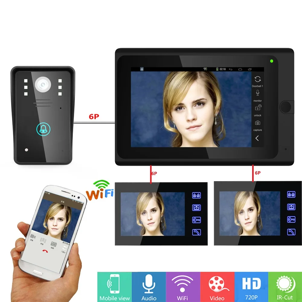 ##BUY SmartYIBA Video Intercom 3X 7 Inch LCD Wifi Wireless Video Door Phone Doorbell Intercom Camera Monitor System Android IOS APP