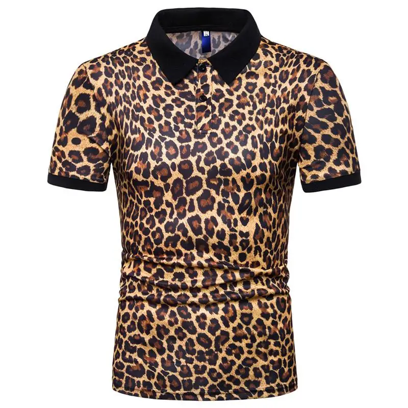 

Leopard print POLO Shirt Men Short-sleeved Lapel Men's Shirt Fashion Elastic Men's Clothing Summer Tops Tees Navy White Yellow