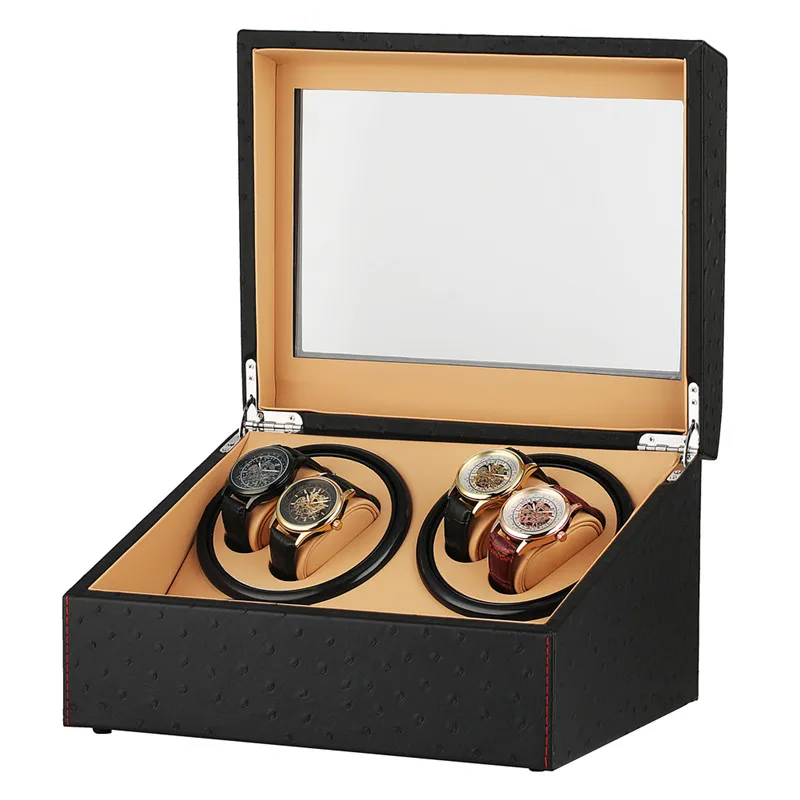 

Double Automatic Watch Winder for 2 Watches Quiet Motor Automatic Watch Winder High-end Black Leather Storage Boxes