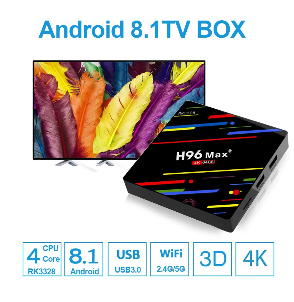 H96 MAX PLUS RK3328 ТВ смарт-бокс 4 K Ultra HD 4G 32G 4G 64G android 8,1 wifi 2,4g медиа-проигрыватель Google телеприставка