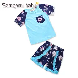 SAMGAMI для маленьких девочек летние Прекрасная одежда комплект с принтом хлопковая футболка шорты 2 шт. одежда для досуга для девочек Детский