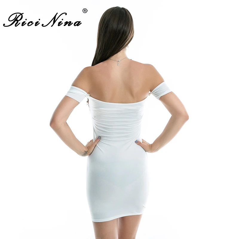 RICININA 2019 Women Dress Ladies Slash Neck Short Sleeve Mini Dresses Woman Summer Sexy Elegant Party Dresses Vestidos Black