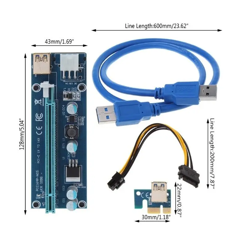 HOT-Ver009S Pci Express 6 Pin для Sata 1X 16X Usb 3,0 удлинитель адаптер Led Btc Mining